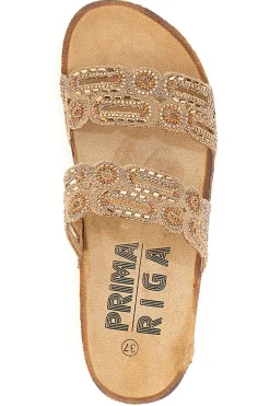 Ciabatte Cammello con doppia fascia decorata con strass Prima Riga 14226