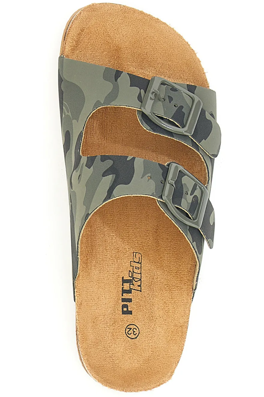 Ciabatte camouflage verdi con doppia fibbia Pitt Kids 41701