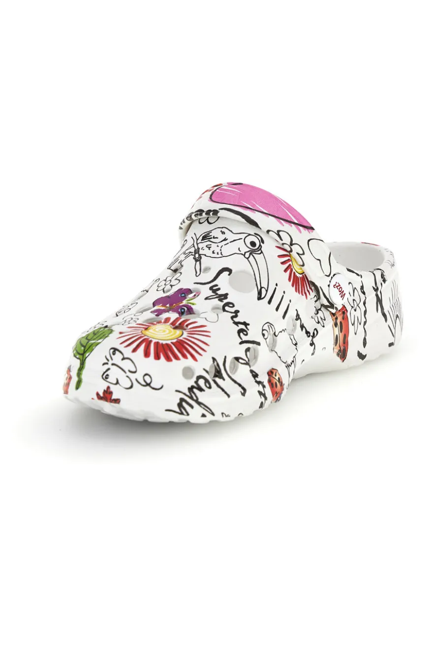 Ciabatte clog bianche con stampa floreale Woz 7
