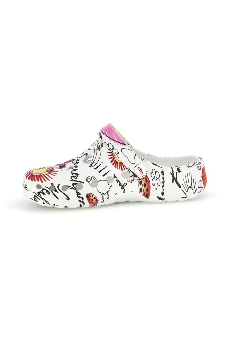 Ciabatte clog bianche con stampa floreale Woz 7