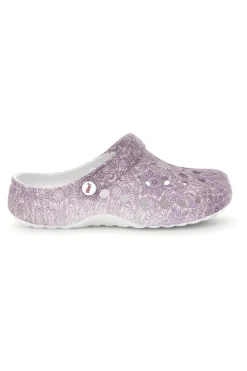 Ciabatte clog viola traforate con stampa Woz 5
