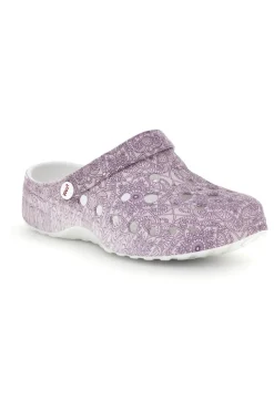 Ciabatte clog viola traforate con stampa Woz 5