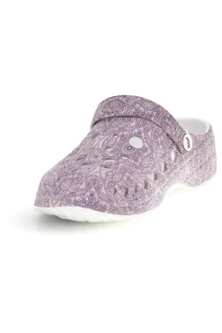 Ciabatte clog viola traforate con stampa Woz 5