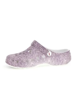 Ciabatte clog viola traforate con stampa Woz 5