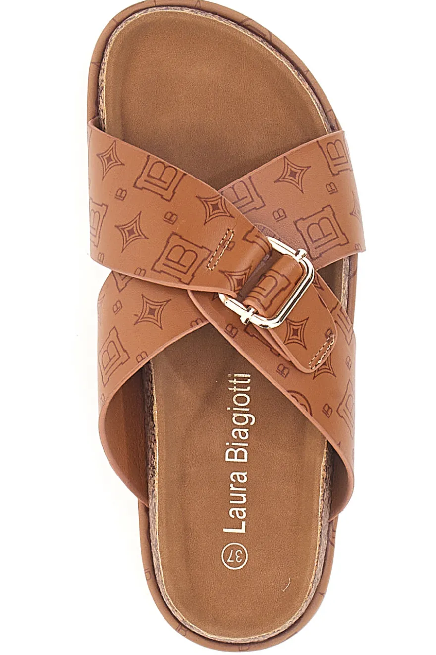 Ciabatte Cognac Con Flatform Laura Biagiotti 8627