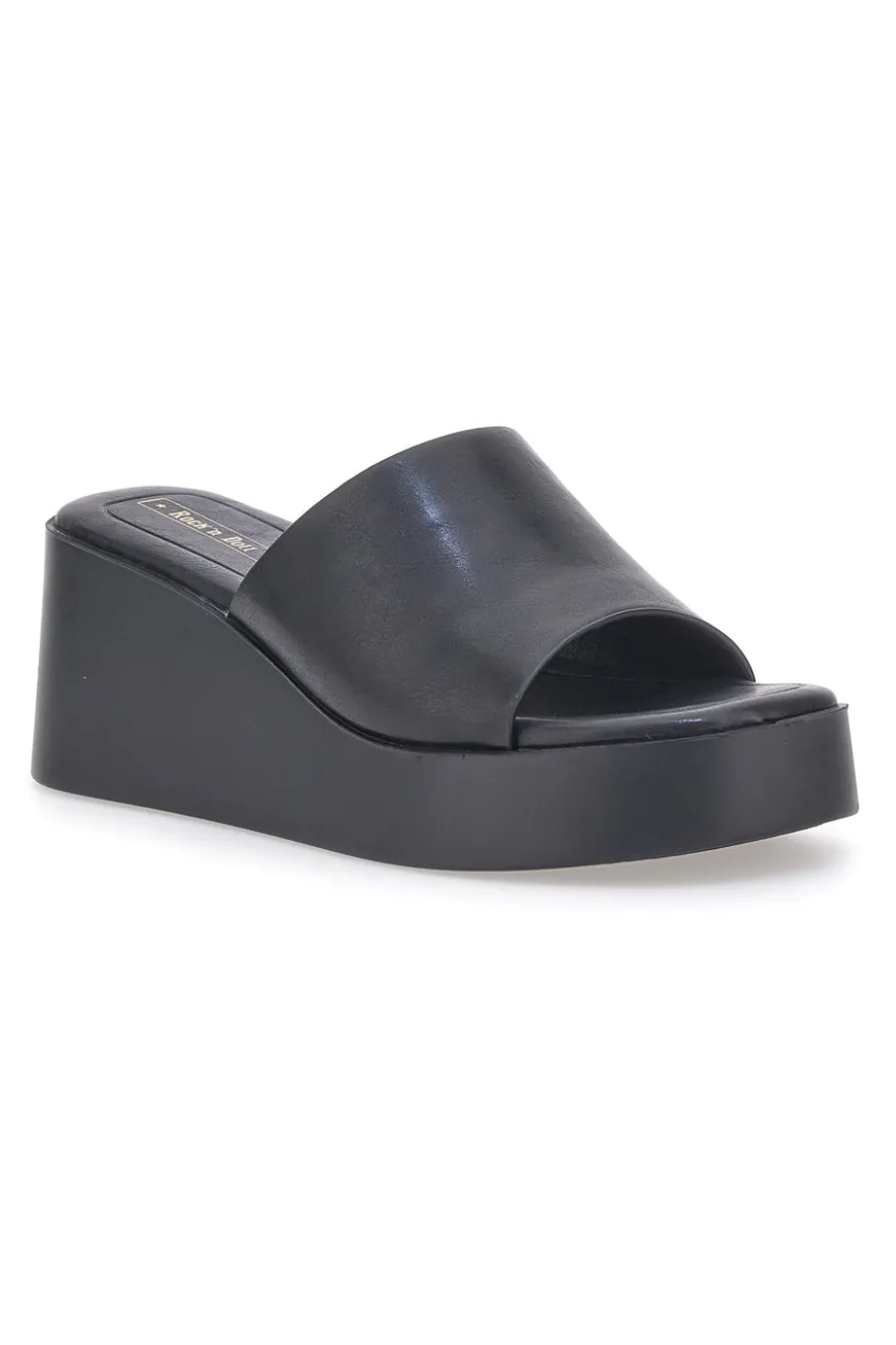 Ciabatte con zeppa neri minimal Rock'n Doll H3T9027