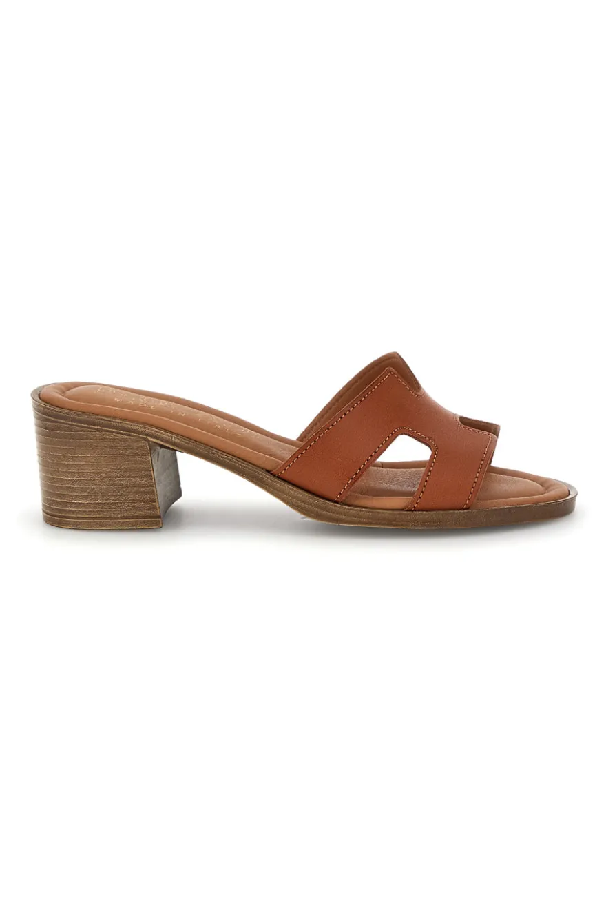 Ciabatte cuoio mules con fascia traforata e tacco effetto legno Made in Italy Plocadi 046525
