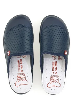 Ciabatte Da Lavoro Blu Vera Pelle Made In Italy Mrs Chef 553