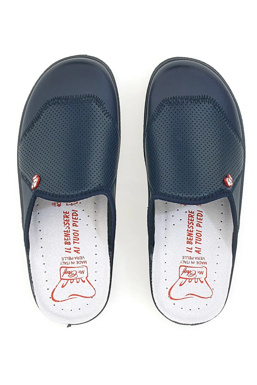Ciabatte da Lavoro Blu Vera Pelle Made In Italy MR Chef 641
