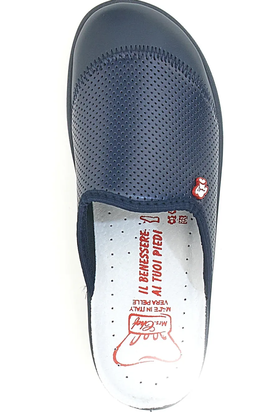 Ciabatte Da Lavoro Blu Vera Pelle Made In Italy Mrs Chef 553