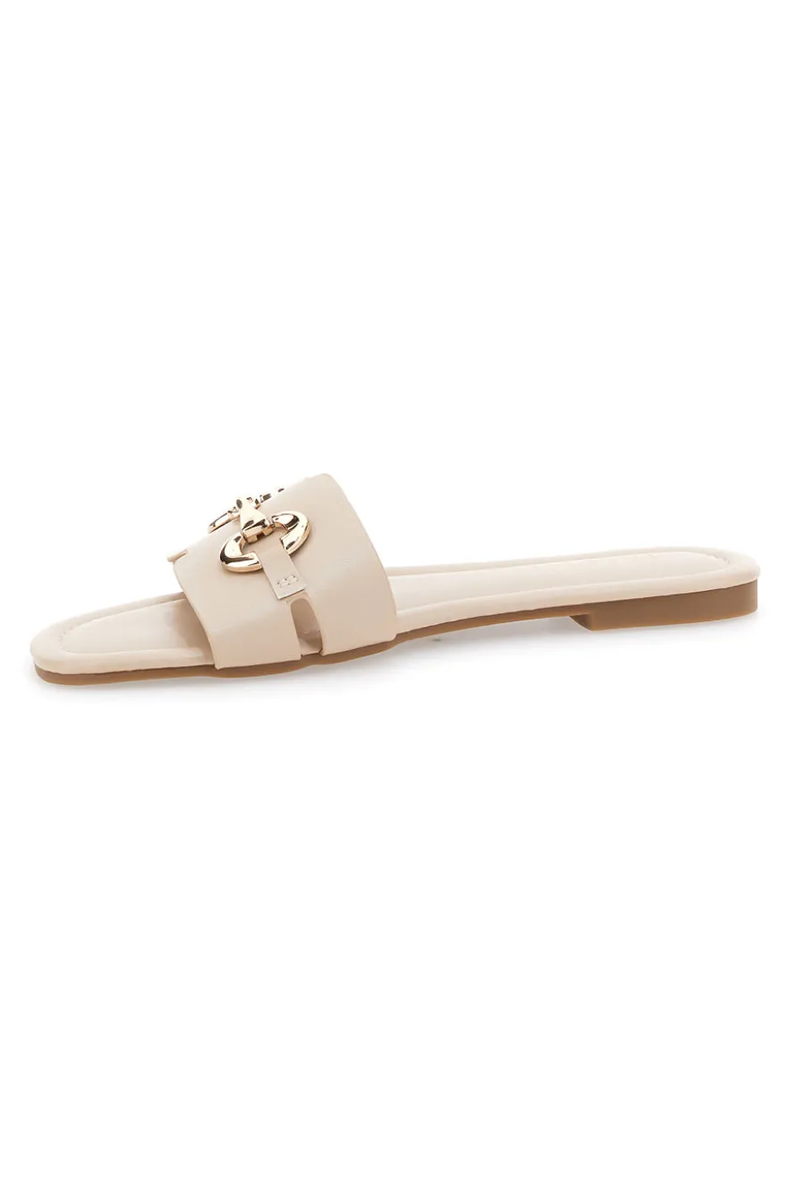 Ciabatte Flat Beige Con Morsetto Oro Talemi 18167