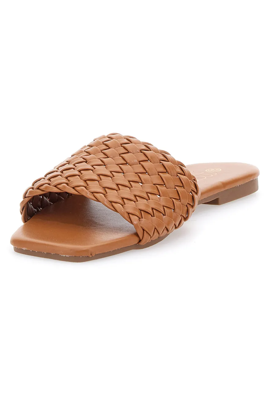 Ciabatte Flat Cognac Con Fascia Incrociata Mon Dieu 5410