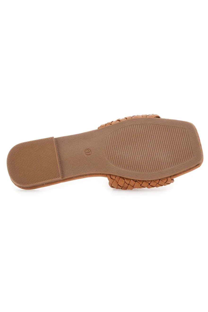 Ciabatte Flat Cognac Con Fascia Incrociata Mon Dieu 5410