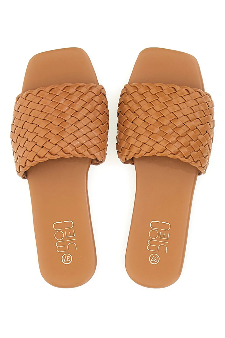 Ciabatte Flat Cognac Con Fascia Incrociata Mon Dieu 5410
