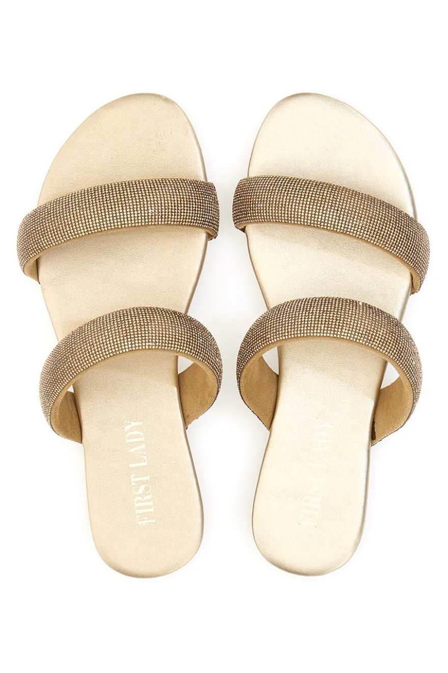 Ciabatte Flat Oro Con Strass Dorati First Lady 439