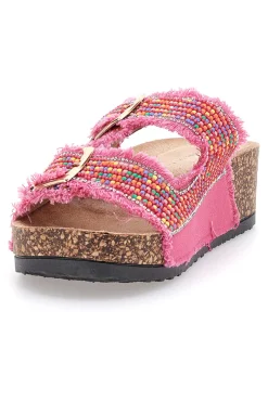 Ciabatte fucsia platform con perline multicolor Dame Rose APY66