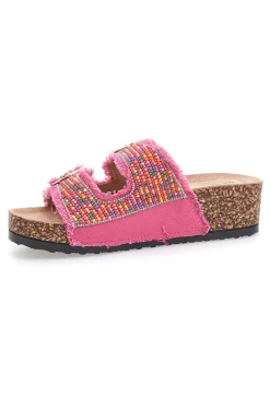 Ciabatte fucsia platform con perline multicolor Dame Rose APY66