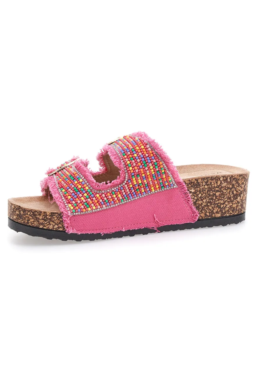 Ciabatte fucsia platform con perline multicolor Dame Rose APY66