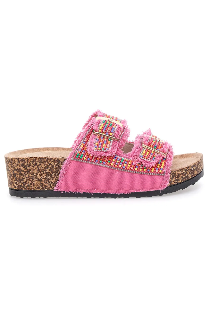 Ciabatte fucsia platform con perline multicolor Dame Rose APY66