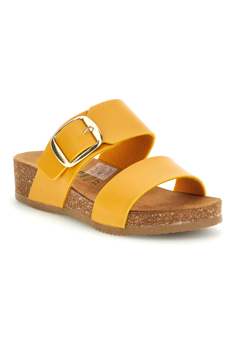 Ciabatte giallo sottopiede in pelle con zeppa Pittarello eco 293A500SR