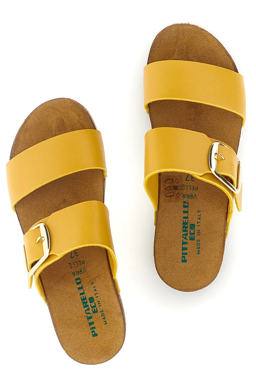 Ciabatte giallo sottopiede in pelle con zeppa Pittarello eco 293A500SR