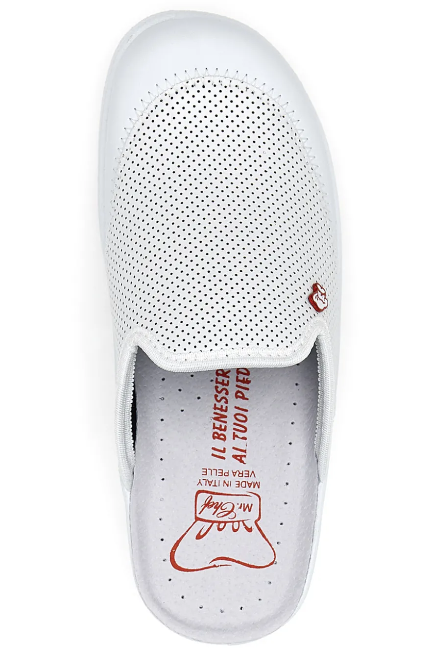 Ciabatte in Vera Pelle Bianche Mr Chef 653