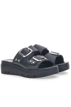 Ciabatte in vera pelle nere con fibbie PITTARELLO LOVE 35801919