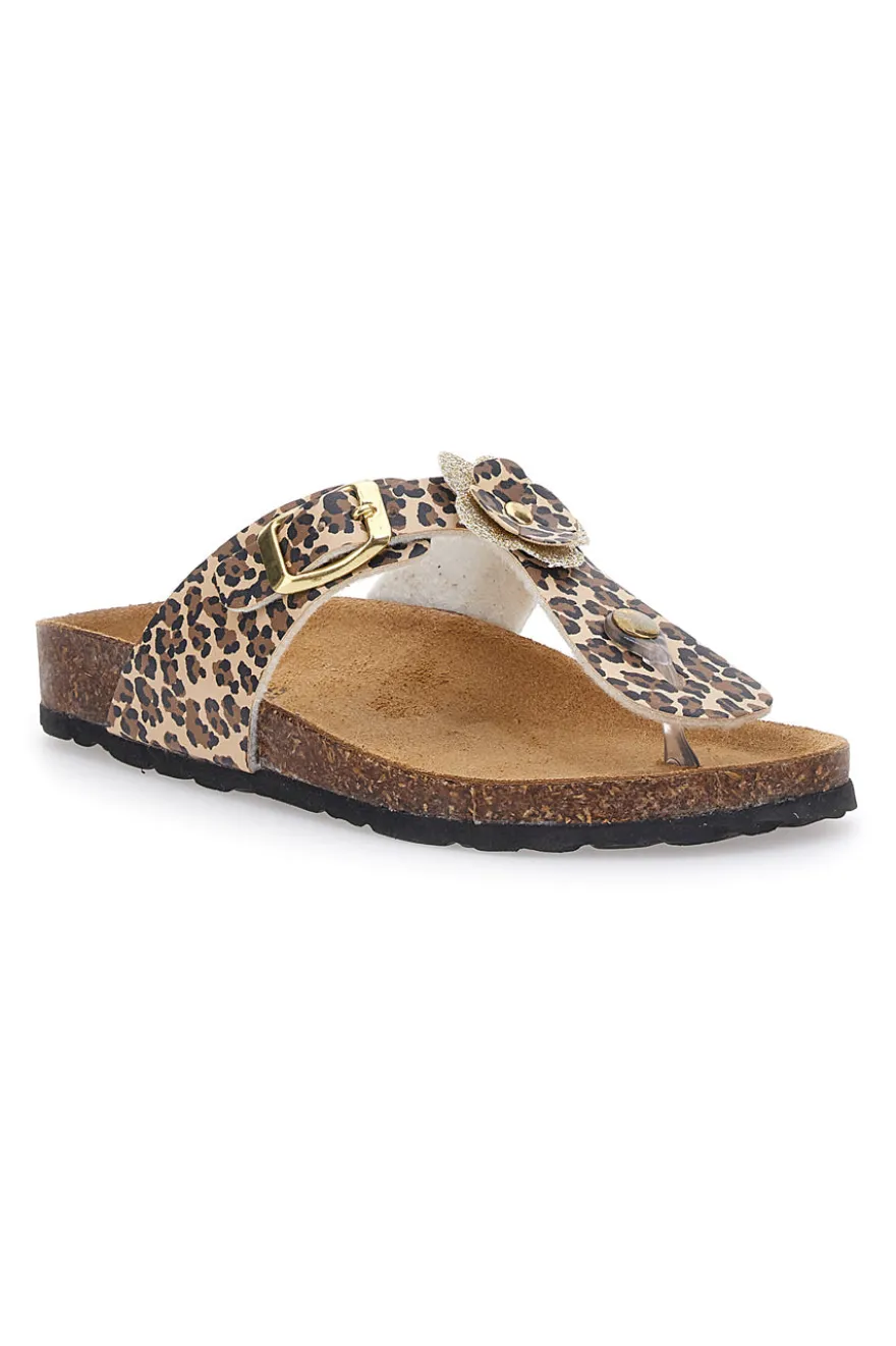 Ciabatte Infradito Animalier Con Plantare In Vera Pelle Pitt Kids 45261