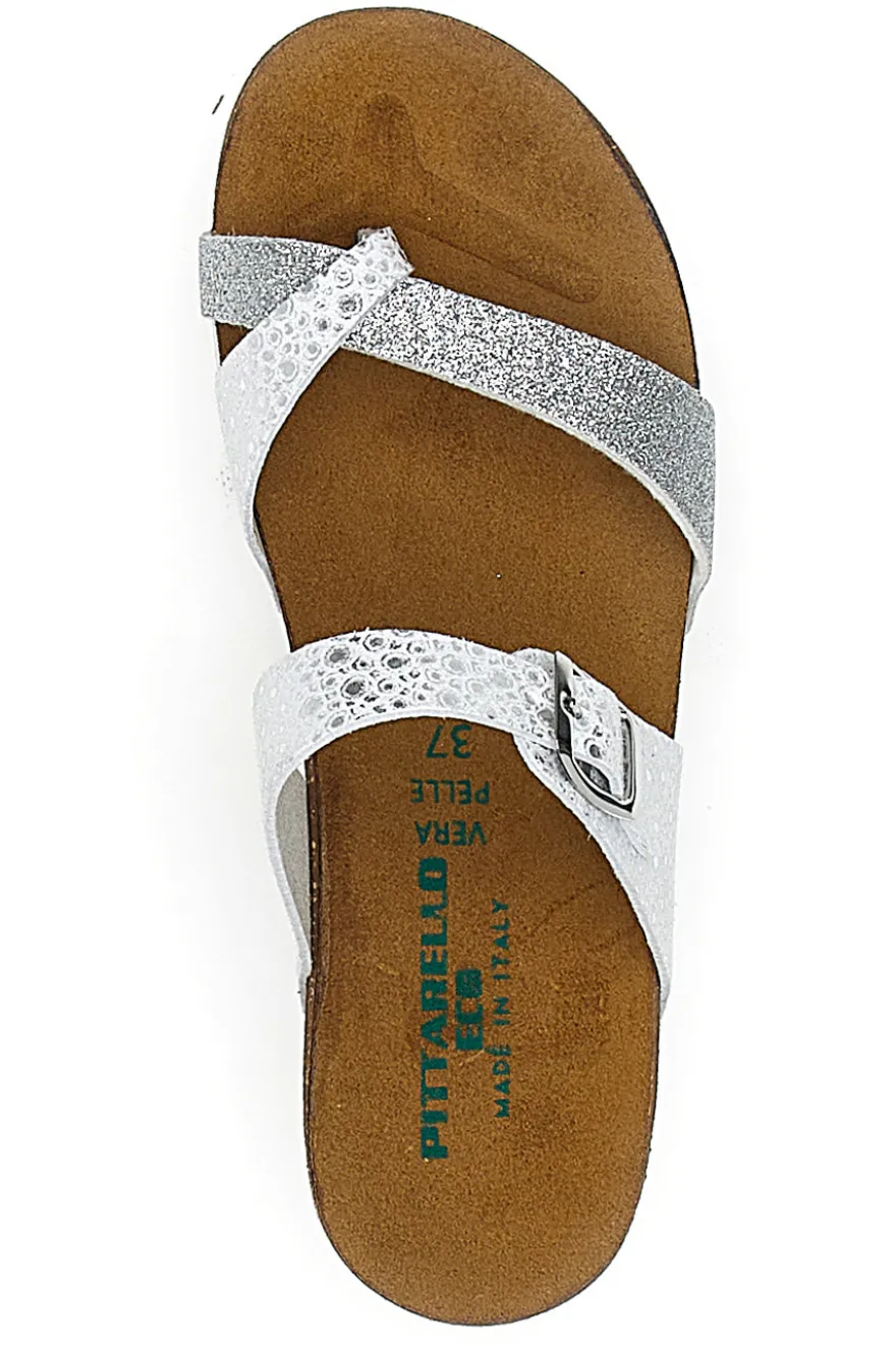 Ciabatte Infradito Bianche e Argento con Sottopiede in Pelle PITTARELLO ECO 293A311SR