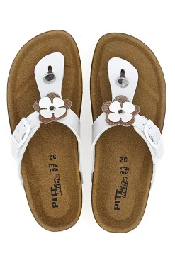 Ciabatte Infradito Bianche con Applicazioni a Fiori PITT KIDS 45261GVW