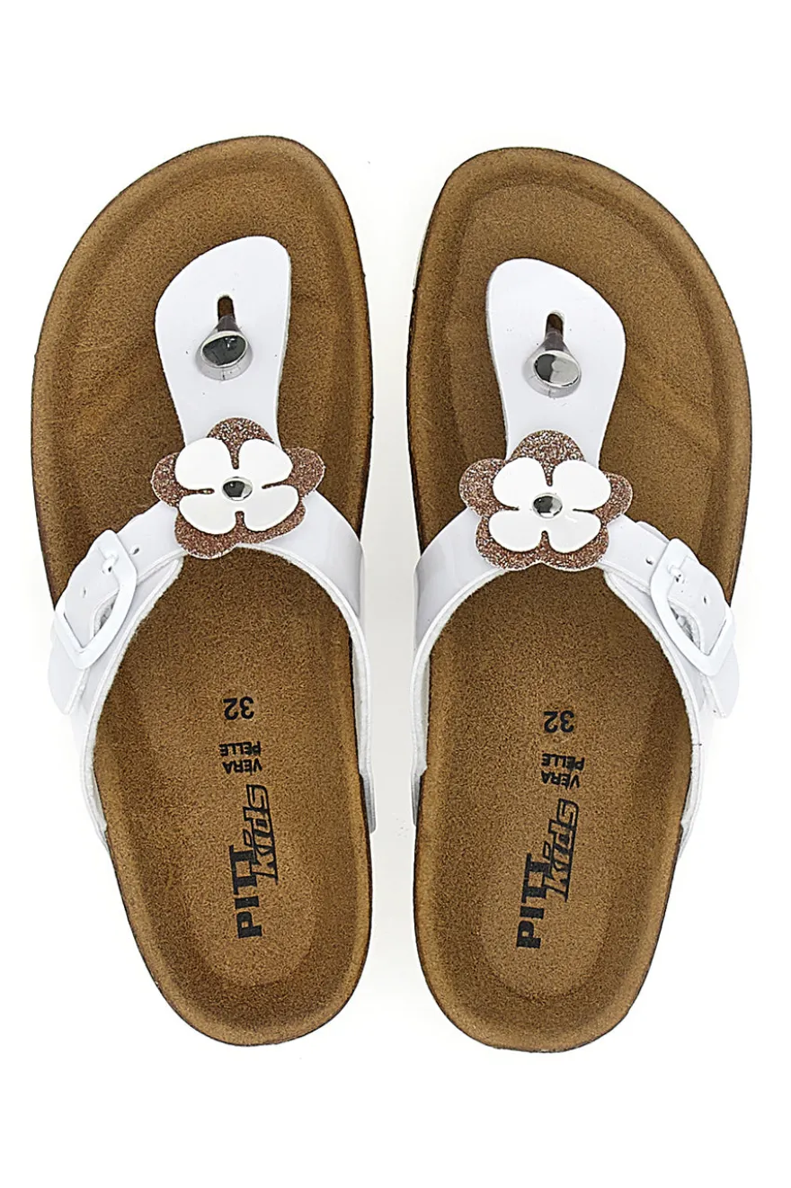 Ciabatte Infradito Bianche con Applicazioni a Fiori PITT KIDS 45261GVW