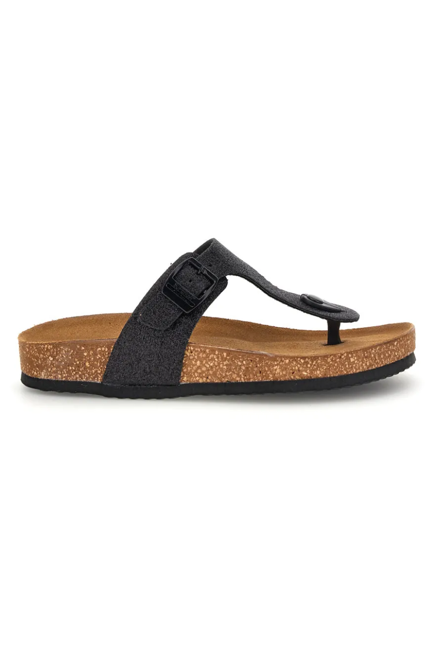 Ciabatte infradito Nere con glitter e sottopiede in pelle Superga S31Y820