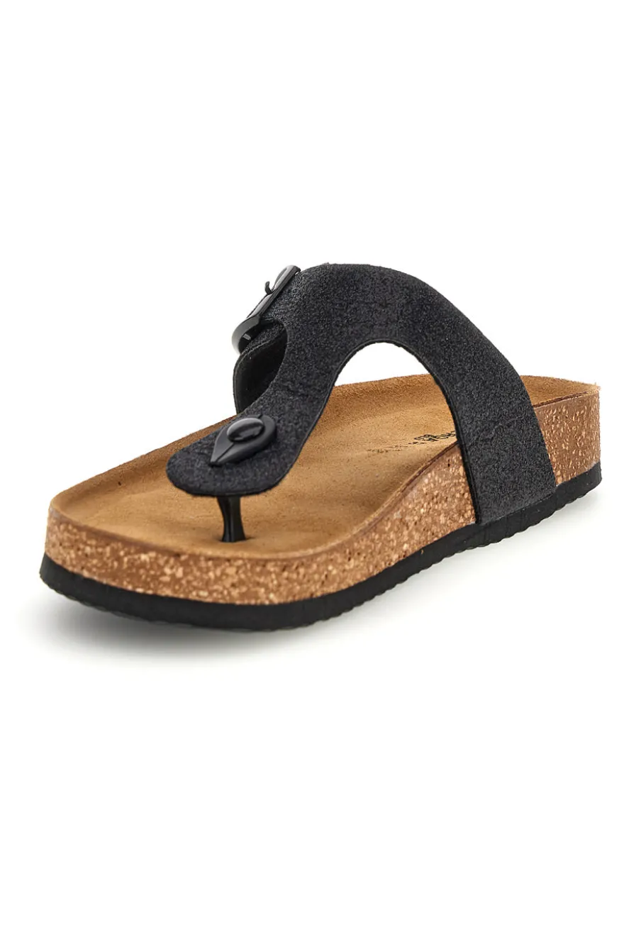 Ciabatte infradito Nere con glitter e sottopiede in pelle Superga S31Y820