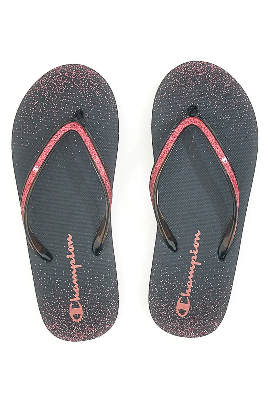 Ciabatte Infradito nere con glitter e logo Champion 11825
