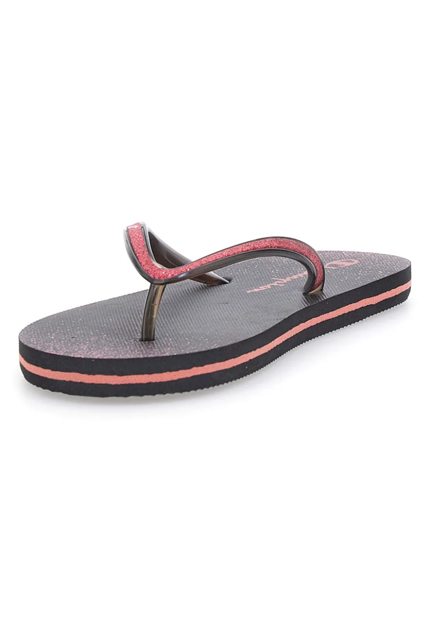 Ciabatte Infradito nere con glitter e logo Champion 11825