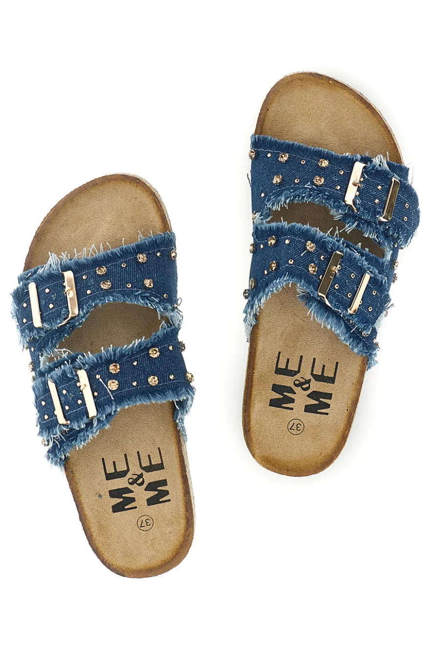 Ciabatte Jeans con borchie e brillantini Me & me 12502