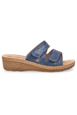 Ciabatte Jeans Con Strappi in Velcro Inblu 04 PV