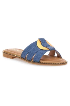 Ciabatte Jeans Con Suola Flat e Dettaglio Oro The First 19469