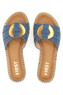 Ciabatte Jeans Con Suola Flat e Dettaglio Oro The First 19469