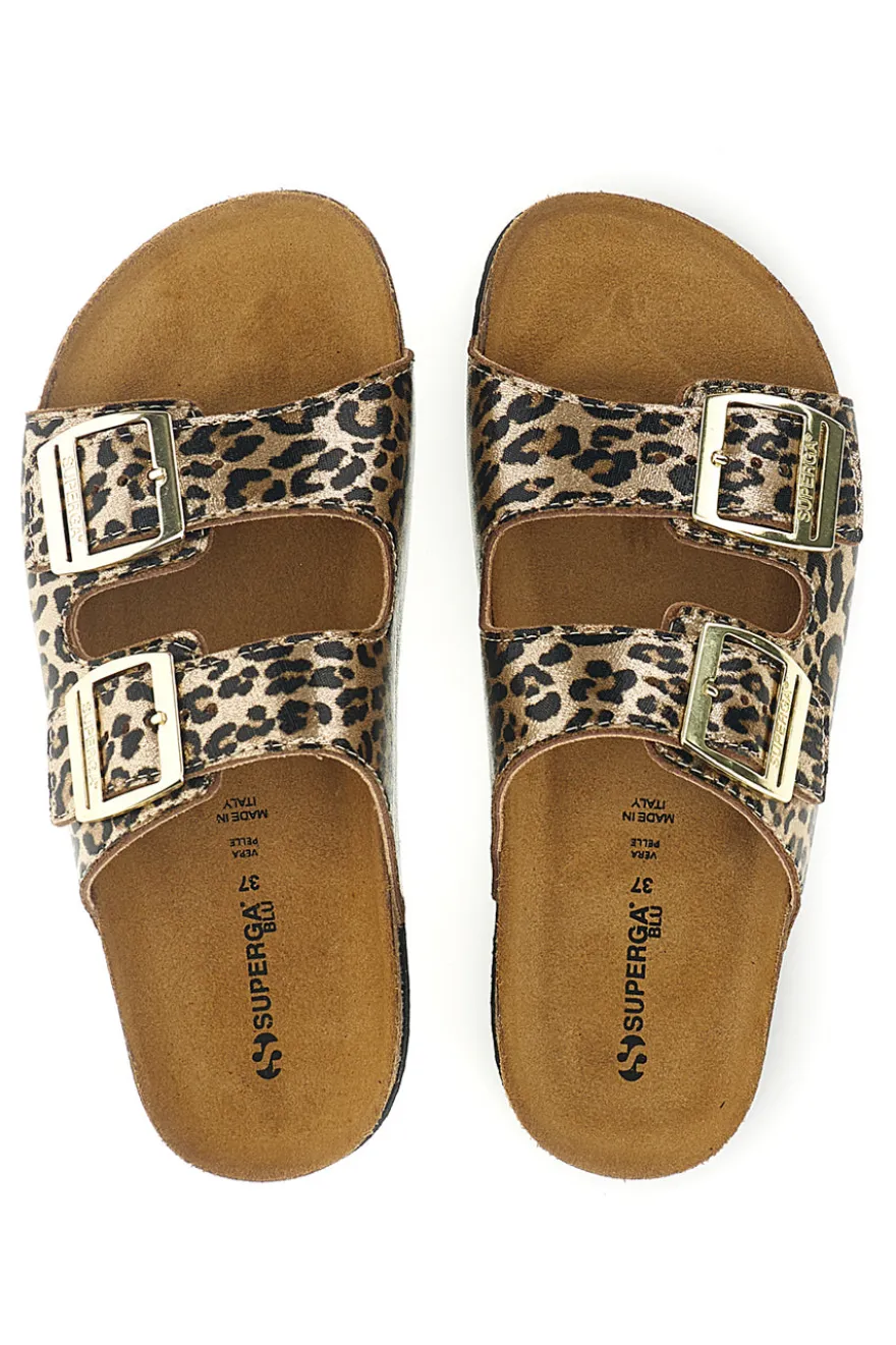 Ciabatte leopardate con doppia fibbia Superga S31Y796