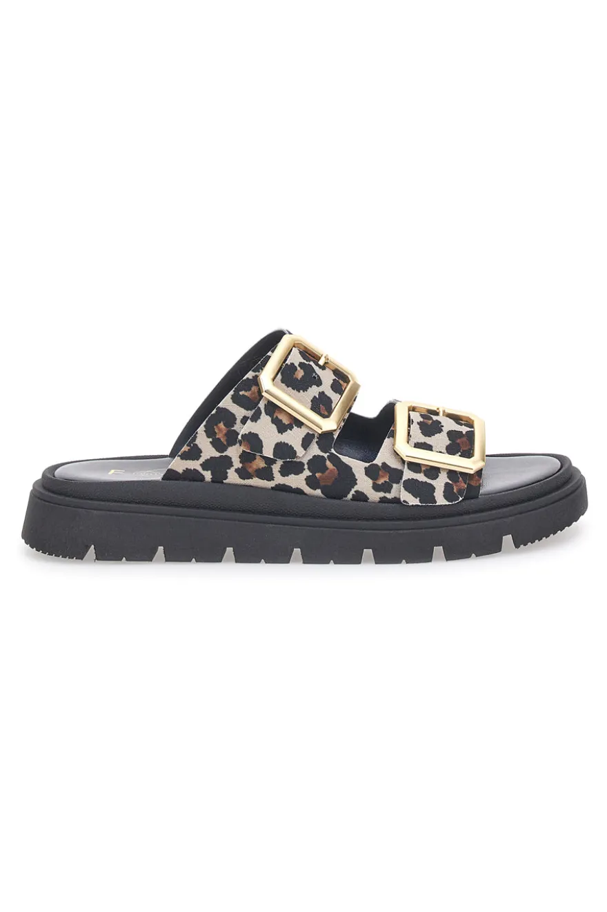 Ciabatte Leopardate Con Doppia Fascia Fibbia Dorata Pittarello Focus 19202