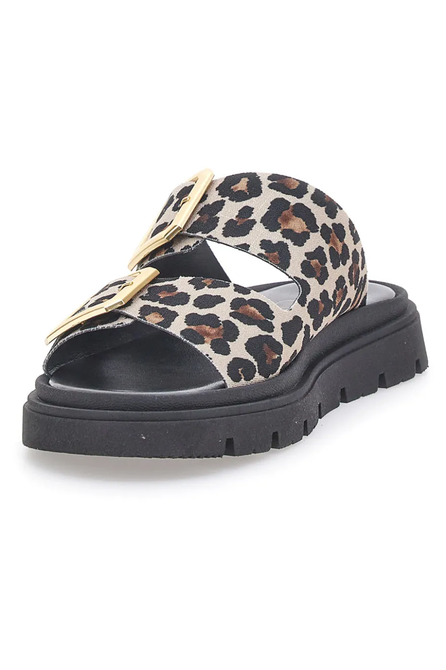 Ciabatte Leopardate Con Doppia Fascia Fibbia Dorata Pittarello Focus 19202