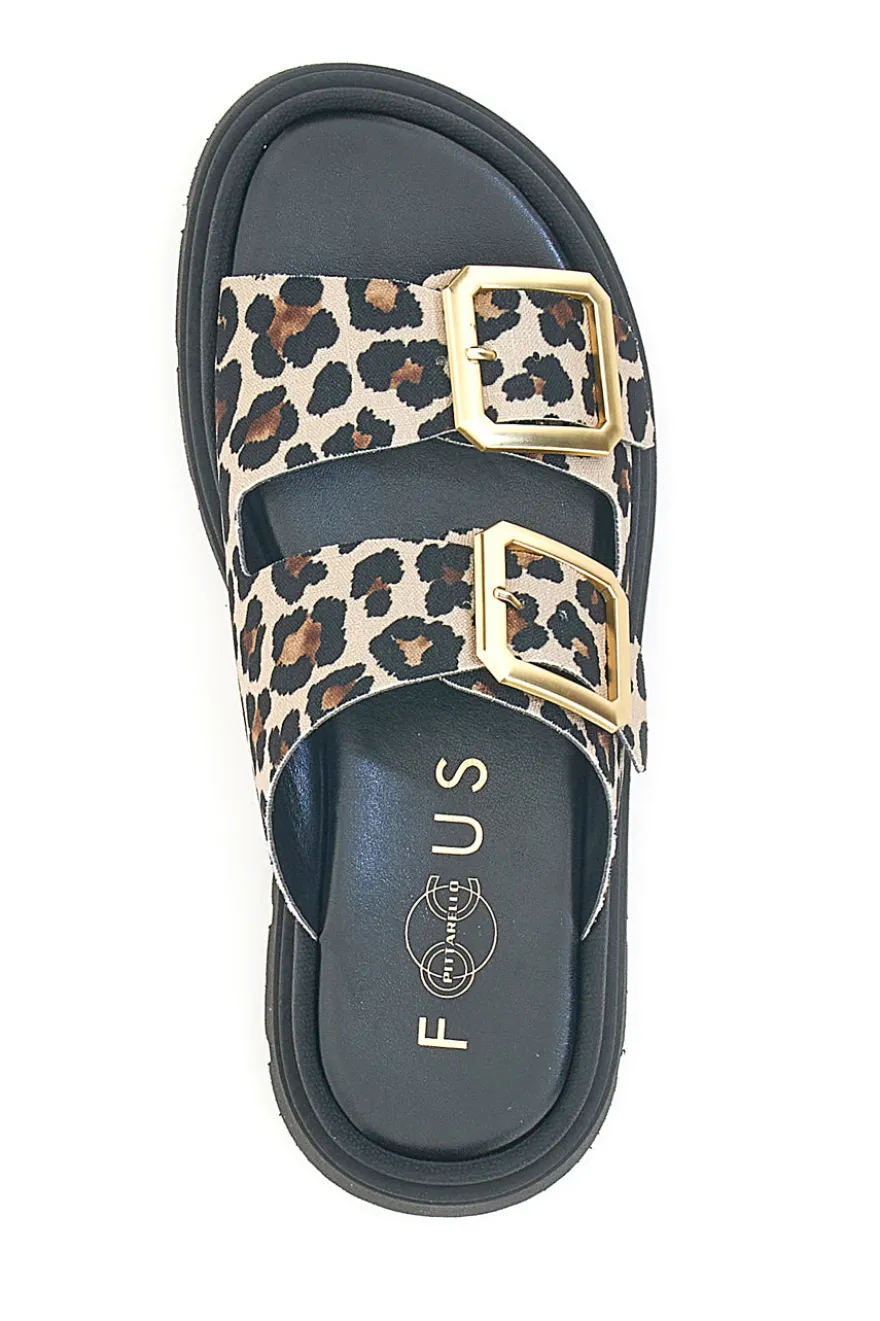 Ciabatte Leopardate Con Doppia Fascia Fibbia Dorata Pittarello Focus 19202