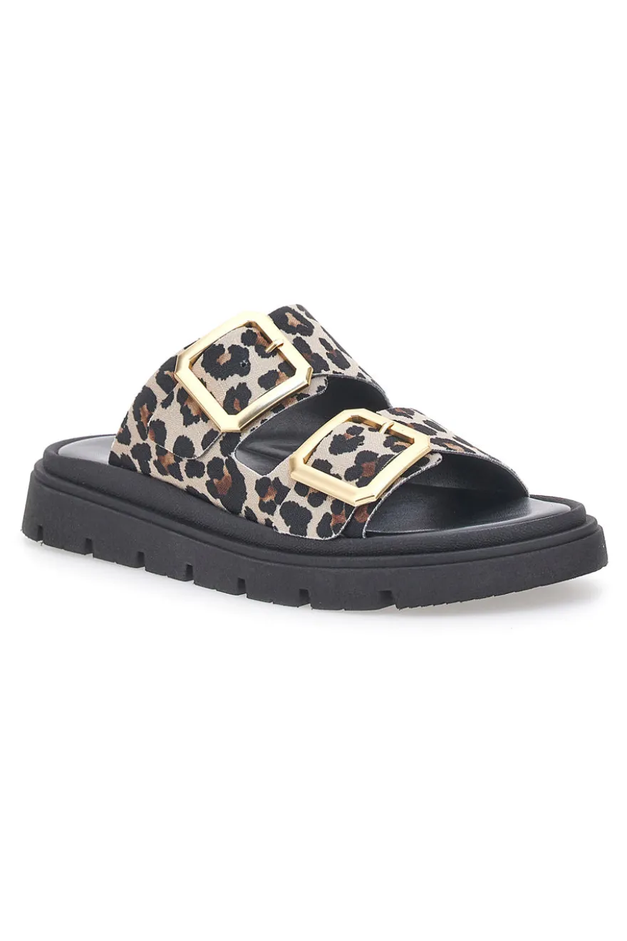 Ciabatte Leopardate Con Doppia Fascia Fibbia Dorata Pittarello Focus 19202