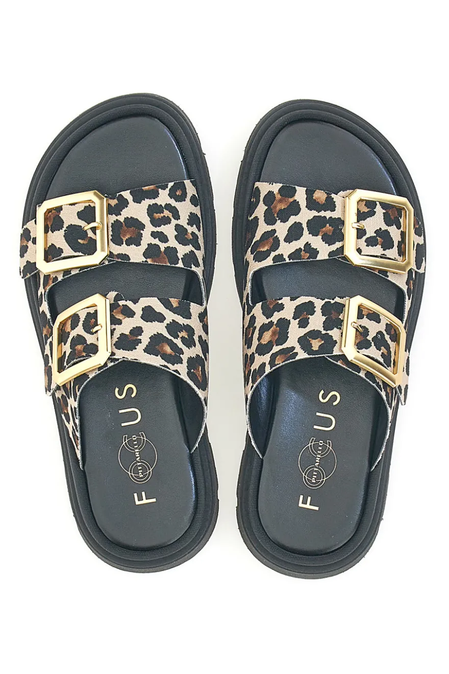 Ciabatte Leopardate Con Doppia Fascia Fibbia Dorata Pittarello Focus 19202