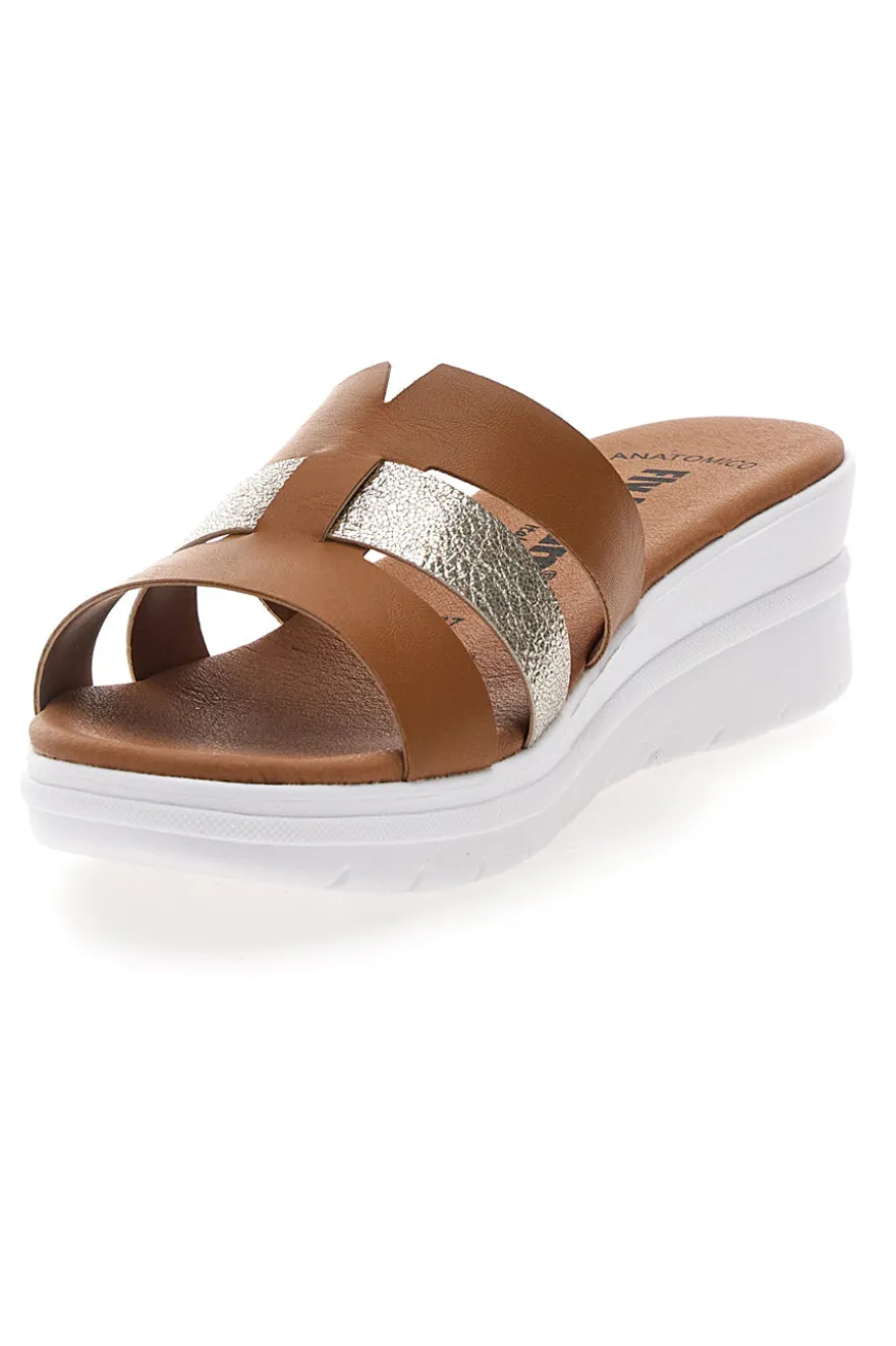 Ciabatte marrone con fascia glitter e zeppa Fly Nature 520