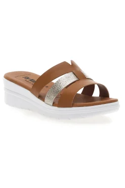Ciabatte marrone con fascia glitter e zeppa Fly Nature 520