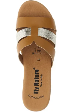 Ciabatte marrone con fascia glitter e zeppa Fly Nature 520
