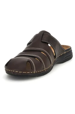 Ciabatte marrone con strappi e sottopiede in vera pelle Jerpoint 616PSSK