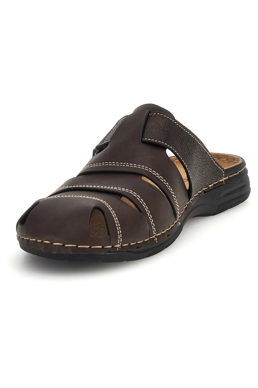Ciabatte marrone con strappi e sottopiede in vera pelle Jerpoint 616PSSK